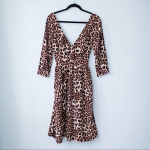 eShakti dress Animal Print Plunge Neck Dress